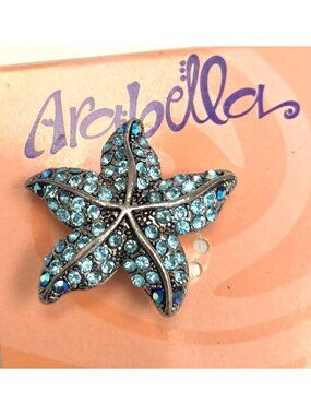 Arabella Starfish Brooch With Blue Rhinestones On Silver-Tone Metal
